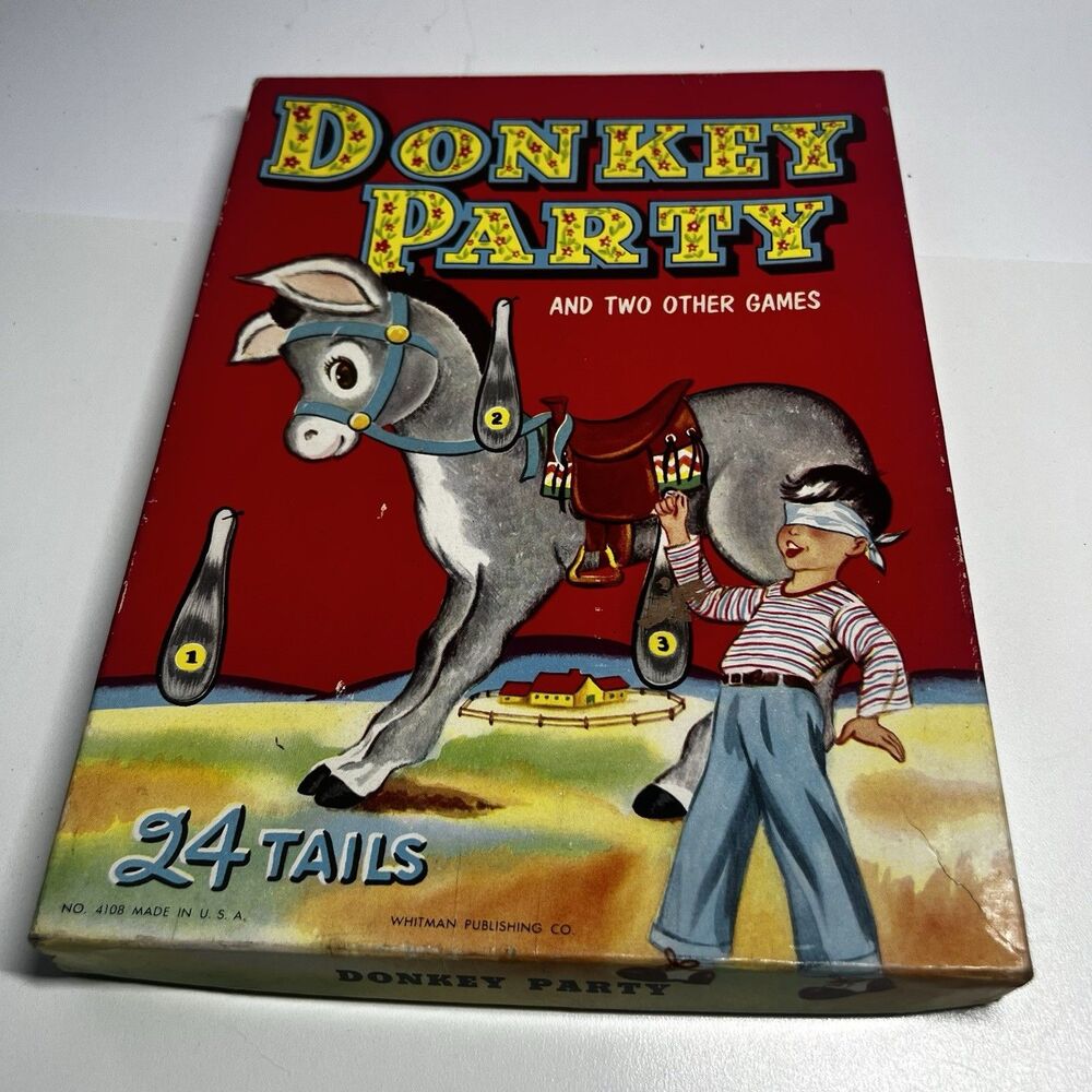 Vtg 1941 Whitman Donkey Party Game No 4108 Complete Pin the Tail Paper Poster